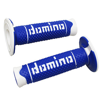 DOMINO MOTO OFF ROAD A260 GRIPBEDEKKING BLAUW-WIT GESLOTEN EINDE 120 mm (PAAR)