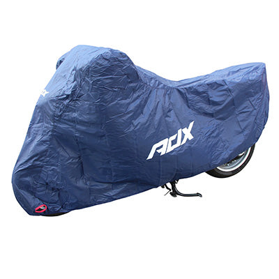 HOUSSE-BACHE DE PROTECTION MOTO ANTI PLUIE ADX TOTALEMENT ETANCHE (203x89x119cm) M  BLEU FONCE-LOGO BLANC (POLYESTER-BOUCLE DE FERMETURE-OEILLETS ANTIVOL)