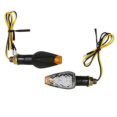 CLIGNOTANT MOTO AVOC GAMA A LEDS BASE ABS TRANSPARENT-NOIR TIGE COURTE (L 70mm - H 28mm - L 29mm) (HOMOLOGUE CE) (PAIRE)