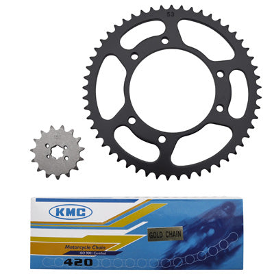 KIT CHAINE ADAPTABLE DERBI 50 SENDA 2000+2001  420  15X53  (ALESAGE 105mm)  -P2R-