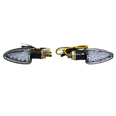 AVOC TOSA MOTORFIETSINDICATOR 15 LEDS TRANSPARANT ABS BASIS-ZWART (L 68mm - H 28mm - L 42mm) (CE GOEDGEKEURD) (PAAR)