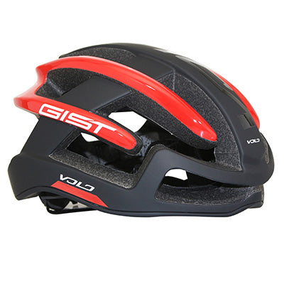 GIST ROUTE VOLO ADULT BICYCLE HELMET BLACK MAT-RED GLOSSY FULL IN-MOLD SIZE 56-62 ADJUSTMENT WHEEL 210GRS