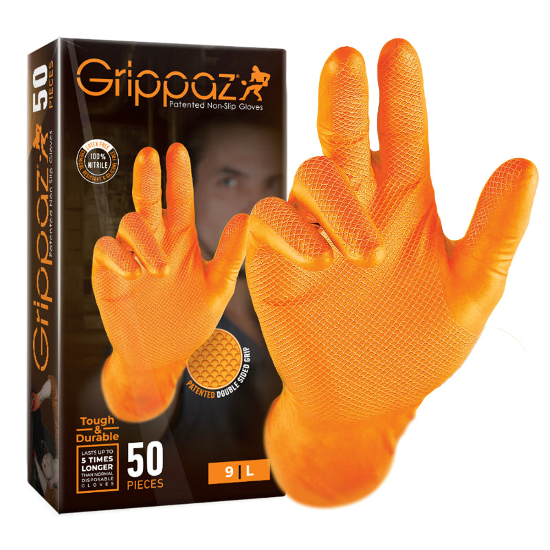 GANTS ATELIER NITRILE ECAILLES DE POISSON RESISTANT AUX PRODUITS CHIMIQUES, AUX HUILES, A L'ESSENCE ORANGE   T7 (S)  (BOITE DE 50)