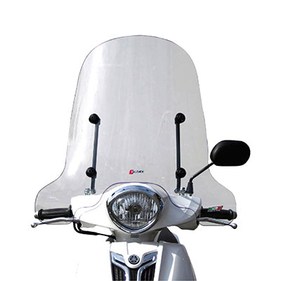 MAXISCOOTER VOORRUIT VOOR YAMAHA 125 DELIGHT TRANSPARANT GELAKT BEVESTIGING (H 650mm - L 655mm) -FACO-