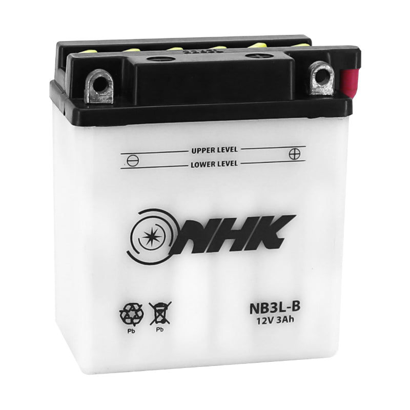 BATTERIE 12V  3 Ah NB3L-B NHK CONVENTIONNELLE AVEC ENTRETIEN (Lg98xL56xH110mm) (QUALITE PREMIUM - EQUIVALENT YB3L-B)