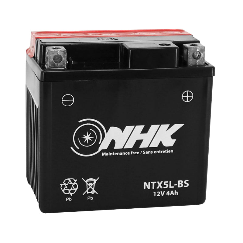 BATTERIE 12V  4 Ah NTX5L-BS NHK MF SANS ENTRETIEN LIVREE AVEC PACK ACIDE (Lg114xL71xH107mm) (QUALITE PREMIUM - EQUIVALENT YTX5L-BS)