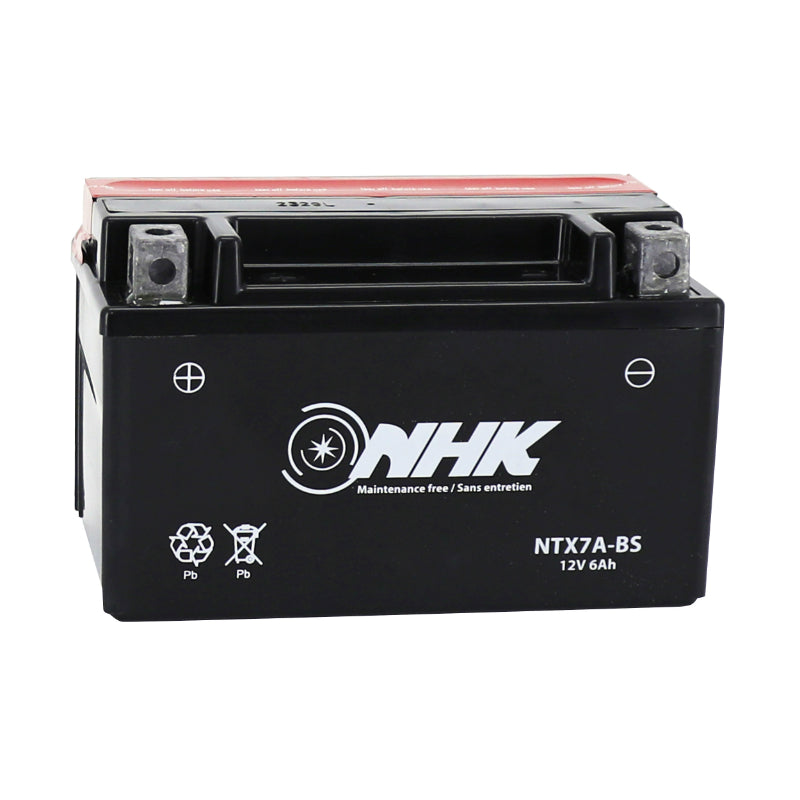 BATTERIE 12V  6 Ah NTX7A-BS NHK MF SANS ENTRETIEN LIVREE AVEC PACK ACIDE (Lg151xL88xH94mm) (QUALITE PREMIUM - EQUIVALENT YTX7A-BS)