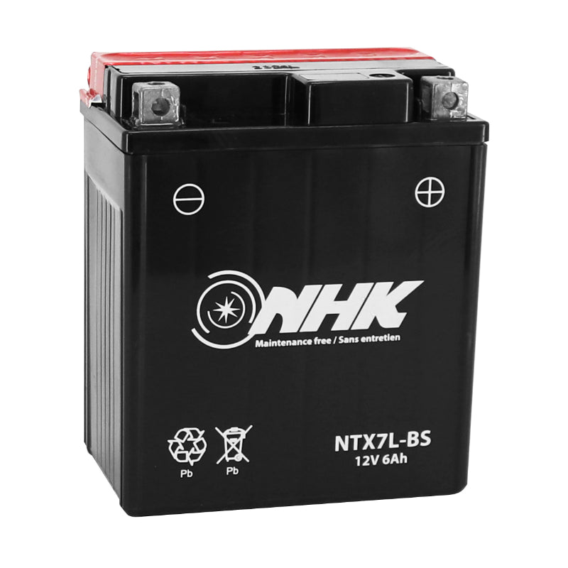 BATTERIE 12V  6 Ah NTX7L-BS NHK MF SANS ENTRETIEN LIVREE AVEC PACK ACIDE (Lg114xL71xH130mm) (QUALITE PREMIUM - EQUIVALENT YTX7L-BS)