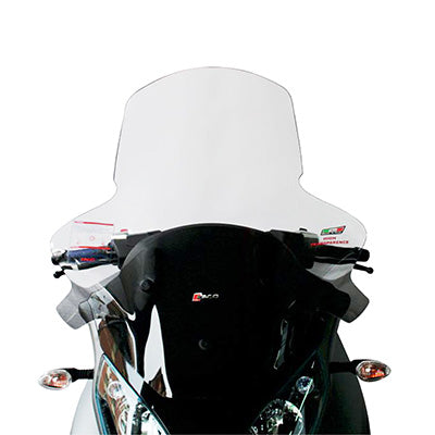 PARE-BRISE-SAUTE VENT MAXISCOOTER POUR PIAGGIO 300 MP3 2014+, 500 MP3 2014+ TRANSPARENT AVEC SERIGRAPHIE (H 745mm - L 740mm)  -FACO-