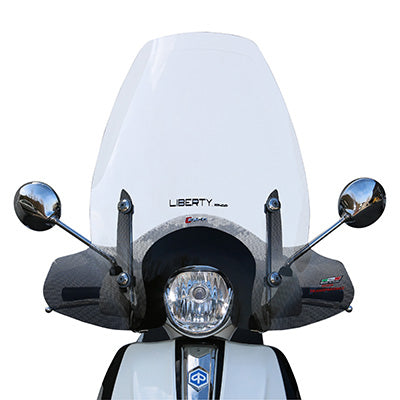 PARE-BRISE-SAUTE VENT MAXISCOOTER POUR PIAGGIO 125 LIBERTY I-GET 2016+, 50 LIBERTY 2016+ TRANSPARENT AVEC SERIGRAPHIE  -FACO-