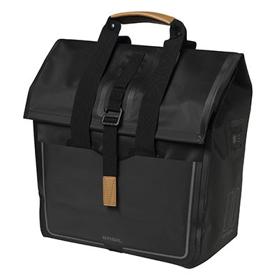 SACOCHE ARRIERE VELO LATERALE BASIL URBAN DRY SHOPPER NOIR DROIT-GAUCHE WATERPROOF 20L (32x15x37cm)