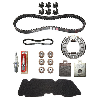 KIT ENTRETIEN SCOOT ORIGINE PIAGGIO 50 ZIP 2T 2000+, VESPA 50 LX 2T 2005+2009 (AVEC GUIDES VARIATEUR)  -1R000400-