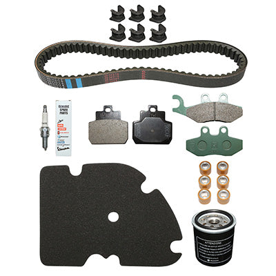 KIT ENTRETIEN MAXISCOOTER ORIGINE PIAGGIO 125 X-EVO 2007+JUILLET2007, X8 2004+2006 (AVEC GUIDES VARIATEUR) (AVEC PLAQUETTES AR HENGTONG 647400)  -1R000382-