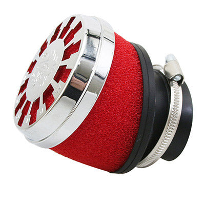 MALOSSI E13 LUCHTFILTER HELLEND 25° D.42 - 50 - 60 mm ROOD CHROOMSCHUIM VOOR PHBG-MIKUNI-KEIHIN