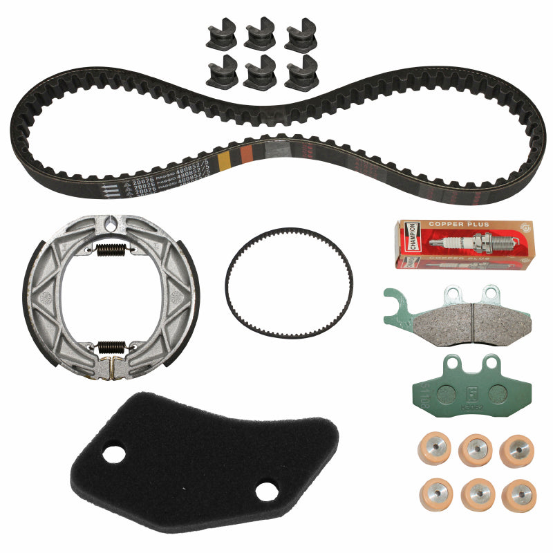 KIT ENTRETIEN SCOOT ORIGINE PIAGGIO 50 FLY 2T 2005+ (AVEC PLAQUETTES DE FREIN)  - 1R000386 -