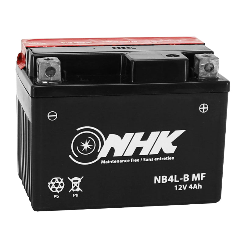 BATTERIE 12V  4 Ah NB4L-B NHK MF SANS ENTRETIEN LIVREE AVEC PACK ACIDE (Lg120xL70xH92mm) (QUALITE PREMIUM - EQUIVALENT YB4L-B)