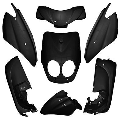 CARROSSERIE-CARENAGE SCOOT ADAPTABLE MBK 50 OVETTO 2011+ COMPTEUR DIGITAL-YAMAHA 50 NEOS 2011+ COMPTEUR DIGITAL  NOIR BRILLANT (KIT 7 PIECES)  -P2R-