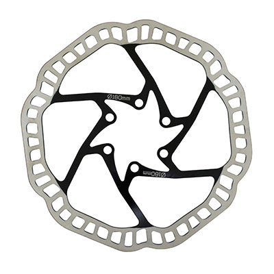 NEWTON BRAKCO 6-HOLE MTB BRAKE DISC COMPATIBLE WITH SHIMANO AND OTHERS 180mm SILVER BLACK CENTER + 6 SCREWS