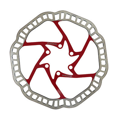 DISQUE DE FREIN VTT 6 TROUS NEWTON BRAKCO COMPATIBLE SHIMANO ET AUTRES 160mm ARGENT CENTRE ROUGE + 6 VIS