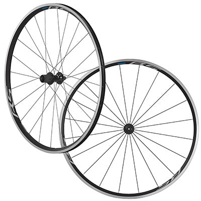 ROUES ROUTE PATIN BLOCAGE 700 SHIMANO WH-RS100 NOIR 11-10V DECO BLANC  (AVANT + ARRIERE) (OFFRE SPECIALE)