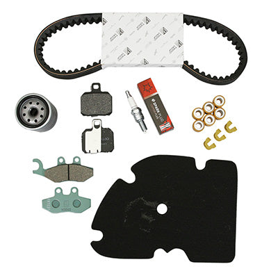 KIT ENTRETIEN MAXISCOOTER ORIGINE PIAGGIO 125 X-EVO 2007+, X8 2004+2006 (AVEC GUIDES VARIATEUR) (AVEC PLAQUETTES AR BREMBO 647077)  -1R000392-