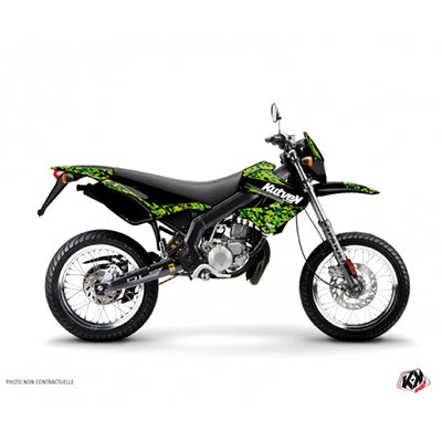 KIT DECO AUTOCOLLANT-STICKER 50 A BOITE PREDATOR NOIR-VERT POUR DERBI 50 XTREME, XRACE 2005+2009  -KUTVEK-