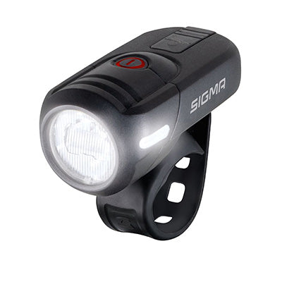 SIGMA AURA 45 LUX USB-FIETSVERLICHTING VOOR (6 UUR STANDAARDMODUS EN 21 UUR ECO-MODUS) ZWART - GOEDGEKEURD - PAST DE VERLICHTING AAN NAAR HELDERHEID