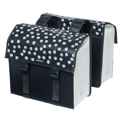 DOUBLE BICYCLE REAR BAG BASIL URBAN LOAD WATERPROOF BLACK-WHITE REFLECTIVE 48-53L (41x18x46cm) WATERPROOF