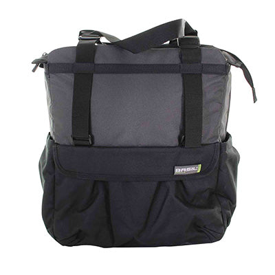 SACOCHE ARRIERE VELO LATERALE SHOPPER XL NOIR-GRIS WATERPROOF FIXATION PORTE BAGAGE AVEC HOOK-ON 20L (32x16x37cm)