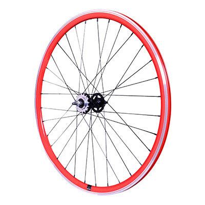 ROUE ROUTE - FIXIE PATIN P2R ROUGE ARRIERE DOUBLE FILETAGE AVEC PIGNON 16DTS AVEC ECROUS JANTE 17C PROFIL 28mm