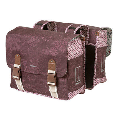 SACOCHE ARRIERE VELO DOUBLE BASIL BOHEME 35L ROUGE FIGUE FIXATION VELCROS SUR PORTE BAGAGE (37x15x37cm)