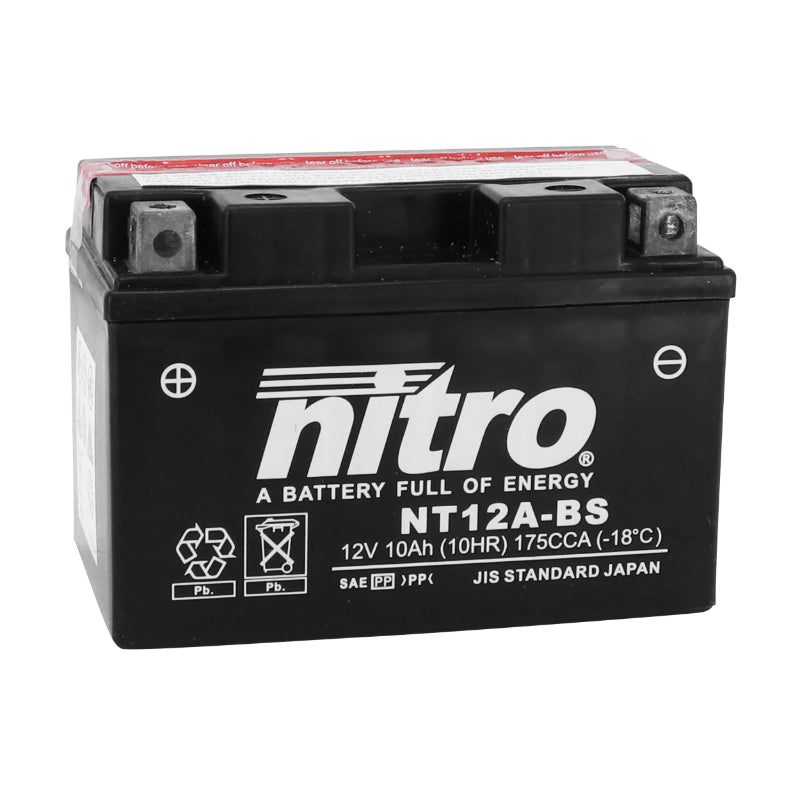 BATTERY 12V 10 Ah NT12A-BS NITRO MF MAINTENANCE FREE WITH ACID PACK (Lg150xW87xH105mm) (EQUIVALENT YT12A-BS)