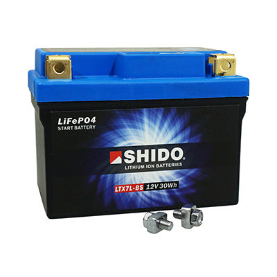 BATTERIE 12V  2,4 Ah LTX7L-BS SHIDO LITHIUM ION PRETE A L'EMPLOI (Lg113xL69xH125) REMPLACE YTX7L-BS