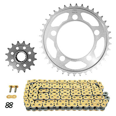 KIT CHAINE ADAPTABLE KTM 990 SUPER DUKE 2005+2012, R SUPER DUKE R 2007+2013  525  16x38  (DIAM COURONNE 101-124-14.25)  (DEMULTIPLICATION ORIGINE)  -AFAM-