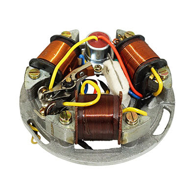 STATOR ALLUMAGE SCOOT ADAPTABLE  PIAGGIO 125 VESPA GTR, TS, SPRINT 1ère SERIE  (3 BOBINES - RUPTEUR - CONDENSATEUR)  (OEM 217866)  -P2R-