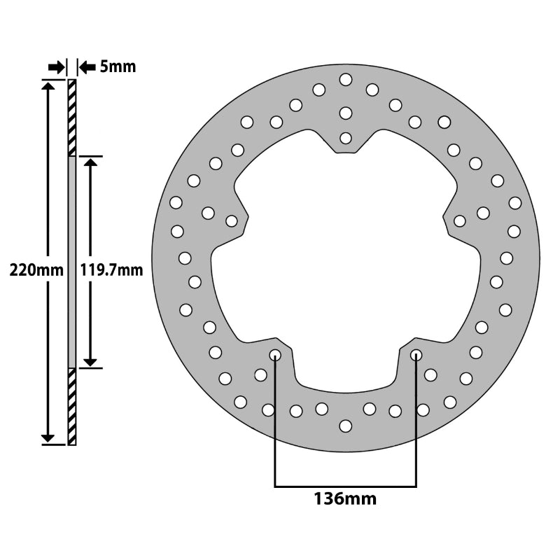 AANPASBARE REMSCHIJF BMW 1000 SR 2013+2018 AR, S RR 2009+2018 AR, S RR HP4 2013+2014 AR (EXT 220mm - INT 119,7 mm - 5 GATEN) (DF5297A) -NEWFREN-