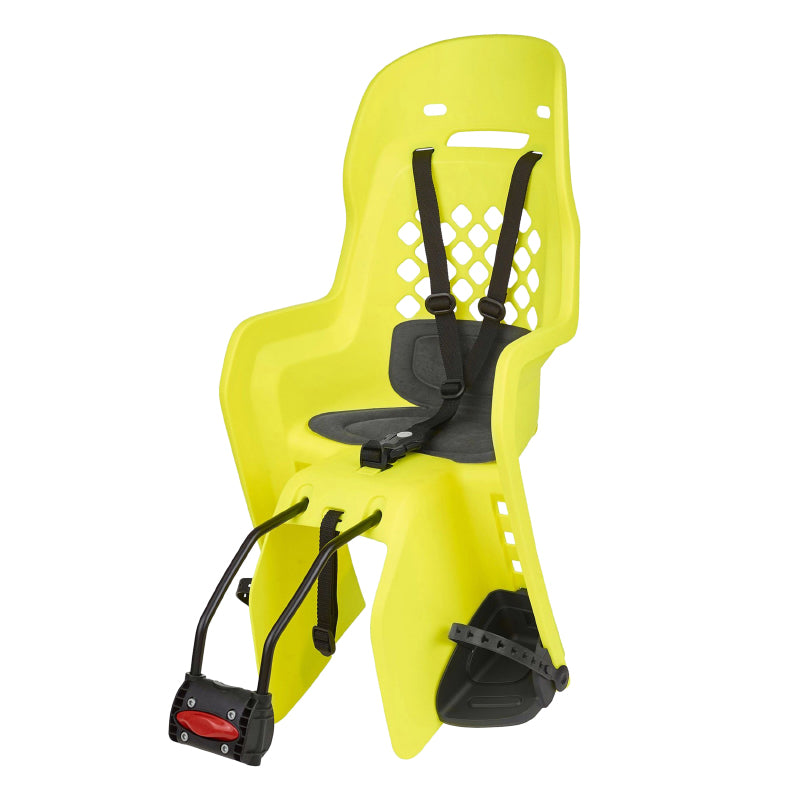 POLISPORT REAR BABY CARRIER-CHILD SEAT TO FIX ON JOY FRAME FLUORESCENT YELLOW GREY CUSHION (9 TO 22KGS) EN 14344 APPROVED