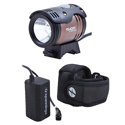 SPANNINGA THOR 1100 LUMENS FRONT BATTERY-POWERED BIKE LIGHT (BATTERY LIFE FROM 6H30 TO 10H30, EXTERNAL BATTERY 8.4V 2000mAh, DELIVERED WITH SEVERAL SUPPORTS) (KIT WITH ACCESSORY) BRUSHED ALUMINUM