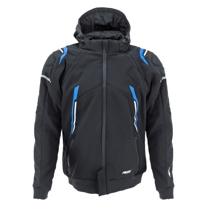 VESTE-BLOUSON ADX RSX NOIR-BLEU    S  AVEC CAPUCHE AMOVIBLE (AVEC PROTECTIONS-SANS PLAQUE DORSALE)  (HOMOLOGUE NF EN 17092-4 : 2020)