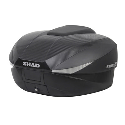 TOPCASE SHAD SH58X UITBREIDBAAR ZWART-CARBON 58L MET PLAAT (3 MOGELIJKE VOLUMES 46-52-58L) CAPACITEIT 2 VOLLEDIGE HELMEN (L61xH27xP48cm) (D0B58206)