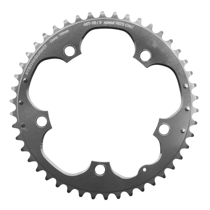 ROAD CHAINRING 5BRA D.130 STRONGLIGHT 46TTS EXTERIOR SILVER ALU 7075 TYPE SHIMANO 9-10V.