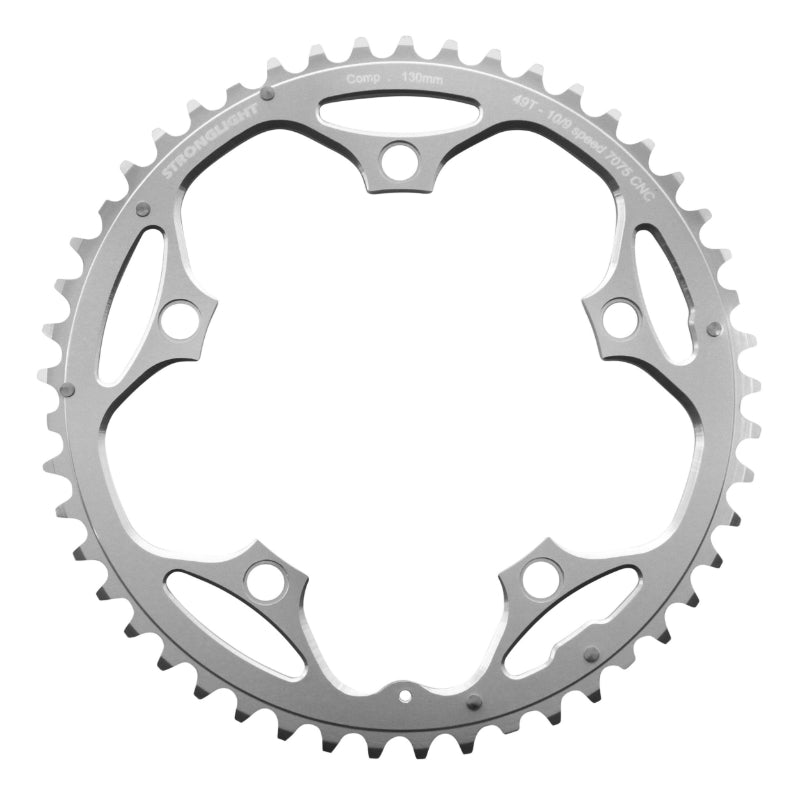 ROAD CHAINRING 5BRA D.130 STRONGLIGHT 49TTS EXTERIOR SILVER ALU 7075 TYPE SHIMANO 9-10V.