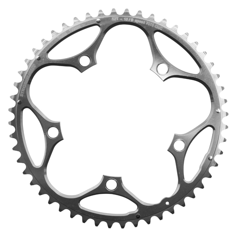 ROAD CHAINRING 5BRA D.130 STRONGLIGHT 52TTS EXTERIOR SILVER ALU 7075 TYPE SHIMANO 9-10V.