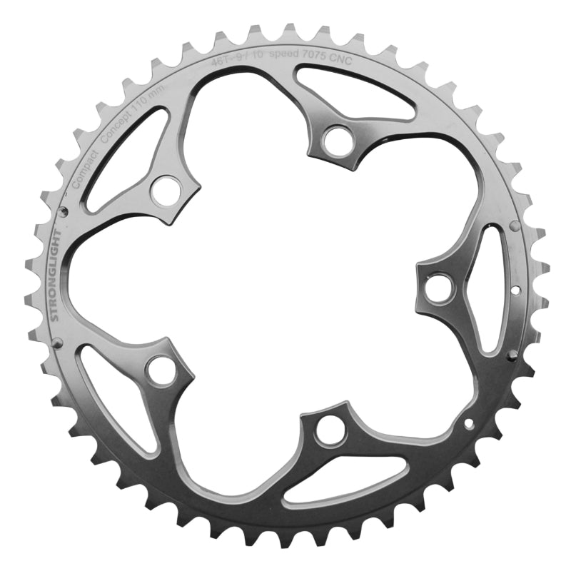 ROAD CHAINRING 5BRA D.110 STRONGLIGHT 46TTS EXTERIOR SILVER ALU 7075 TYPE SHIMANO 9-10V.