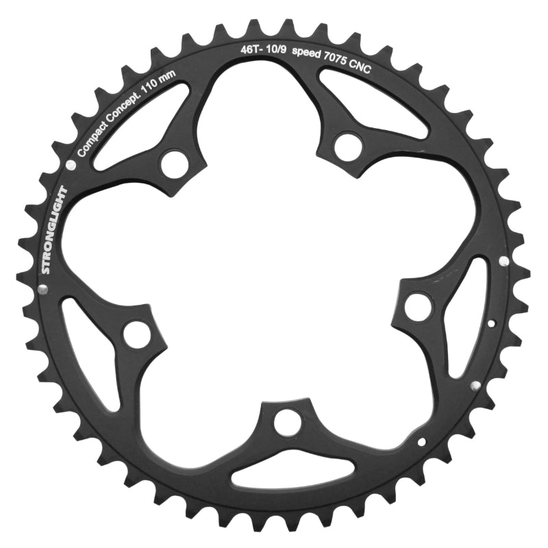 ROAD CHAINRING 5BRA D.110 STRONGLIGHT 46TTS EXTERIOR BLACK ALU 7075 TYPE SHIMANO 9-10V.