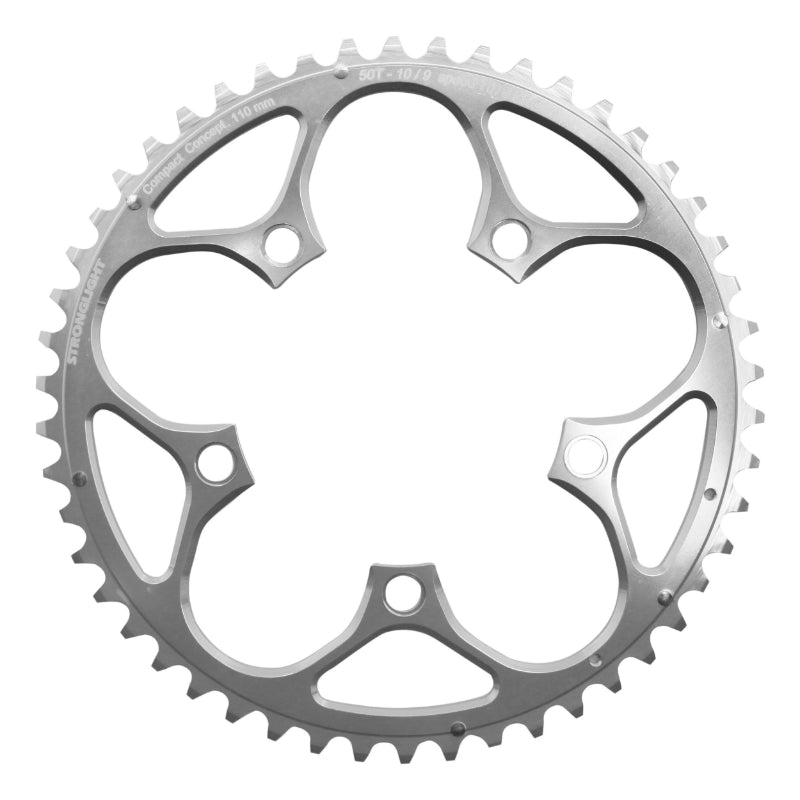 ROAD CHAINRING 5BRA D.110 STRONGLIGHT 50TTS EXTERIOR SILVER ALU 7075 TYPE SHIMANO 9-10V.