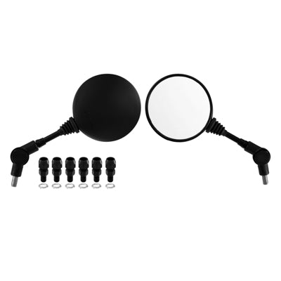 P2R ROUND FOLDING BLACK MOTORCYCLE MIRROR (COMES WITH M8, M10 ADAPTERS) (CE APPROVED) (PAIR)