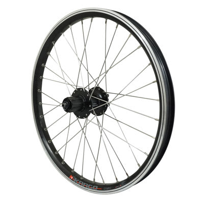 ROUE VTT DISQUE - PATIN BLOCAGE 20" KARGO - VAE - E-BIKE ARRIERE NOIR DOUBLE PAROI AVEC OEILLETS MOYEU SHIMANO M475 DISQUE 6 TROUS CASSETTE 10-9-8V (RENFORCE) JANTE 25C 32 RAYONS INOX