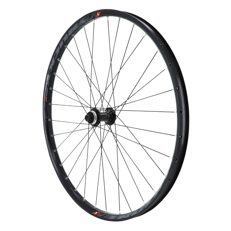 ROUE VTT DISQUE 27.5" TRUCKY 30 TUBELESS READY AVANT CENTERLOCK NOIR MOYEU SHIMANO MT400 AXE TRAVERSANT 15-100 JANTE 30C 32 RAYONS