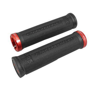 POIGNEE CITY-VTT PROGRIP 995 NOIR AVEC LOCK ON ROUGE 130mm (LIVRE AVEC EMBOUTS) (BLISTER)